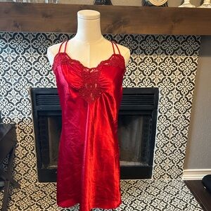 Victoria's Secret Red Satin Lace Chemise